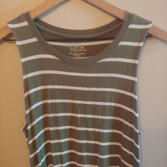 Time and Tru Olive Green Stripe Tank Shirt Dress Size Medium - Picture 3 of 4